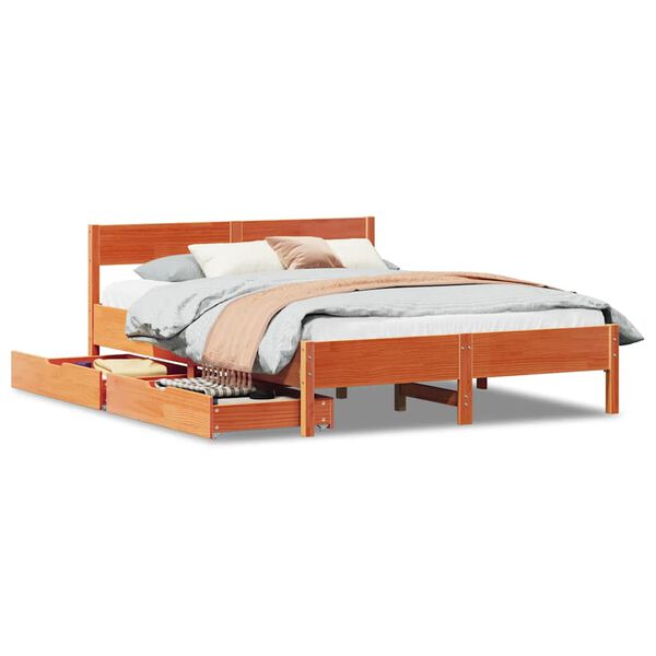 vidaXL Cama sem colch&atilde;o 135x190 cm madeira pinho maci&ccedil;a castanho-mel