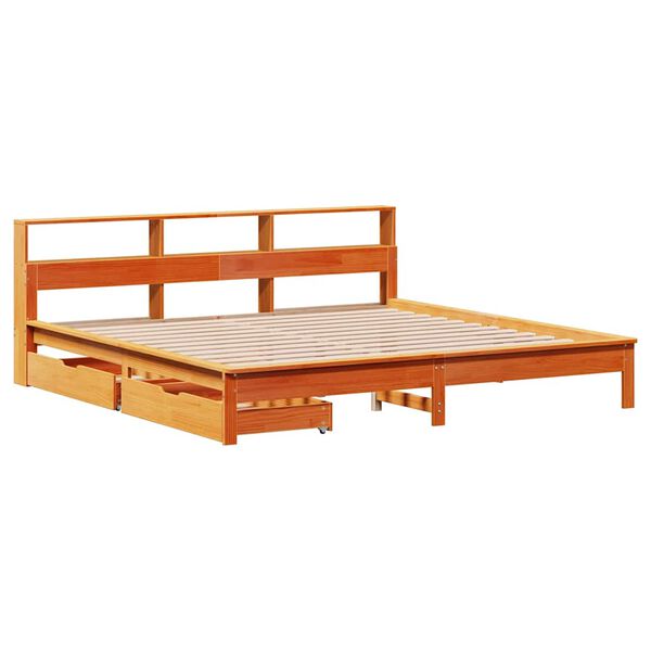 vidaXL Cama com estante sem colch&atilde;o 200x200 cm pinho maci&ccedil;o