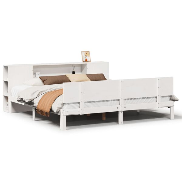 vidaXL Cama com estante sem colchão 180x200 cm pinho maciço branco