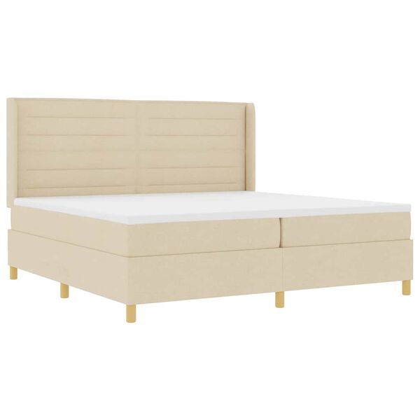 vidaXL Cama Box com colch&atilde;o com cabeceira Creme 200 x 200 cm tecido