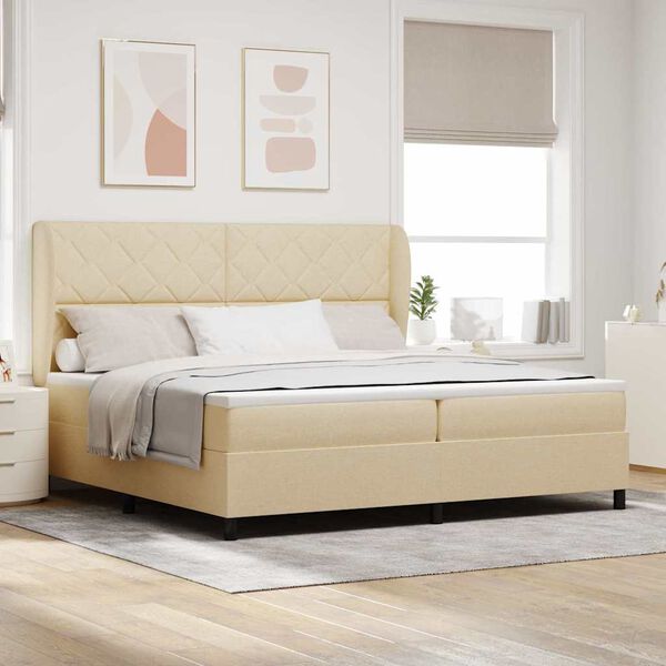 vidaXL Cama Box com colch&atilde;o com cabeceira Creme 200 x 200 cm tecido