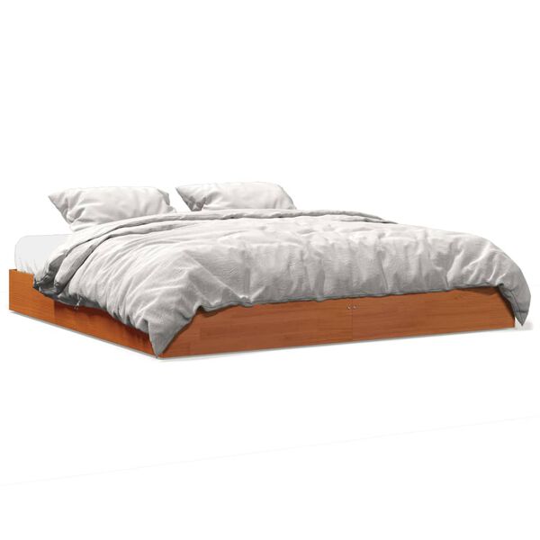 vidaXL Cama sem colch&atilde;o 200x200 cm pinho maci&ccedil;o castanho-mel
