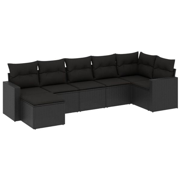 vidaXL 7 pcs conjunto de sof&aacute;s p/ jardim c/ almofad&otilde;es vime PE preto