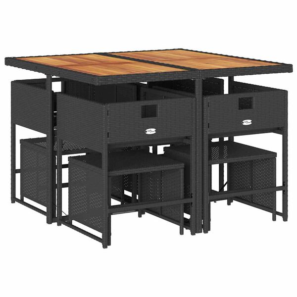 vidaXL 9 pcs conjunto de jantar p/ jardim c/ almofad&otilde;es vime PE preto