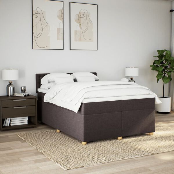 vidaXL Cama com molas/colch&atilde;o 140x190 cm tecido castanho-escuro