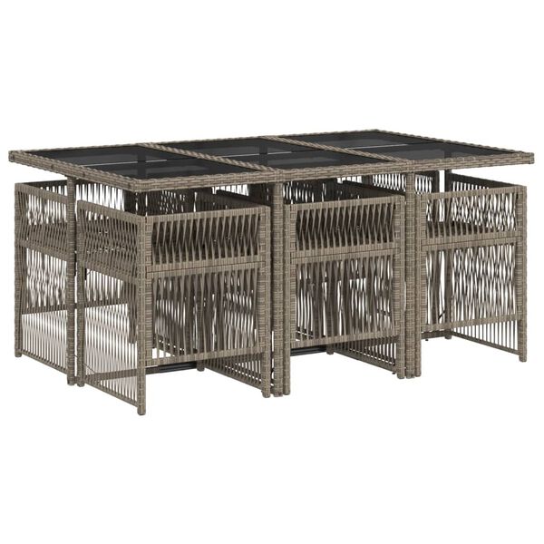 vidaXL 7 pcs conjunto de jantar p/ jardim c/ almofad&otilde;es vime PE cinza