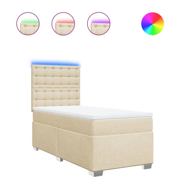 vidaXL Cama com molas/colch&atilde;o 90x190 cm tecido cor creme