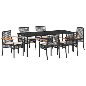 vidaXL Conjunto de Jantar para Jardim 7 unid. Preto Vime