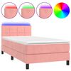 vidaXL Cama box spring c/ colch&atilde;o/LED 100x200 cm veludo rosa