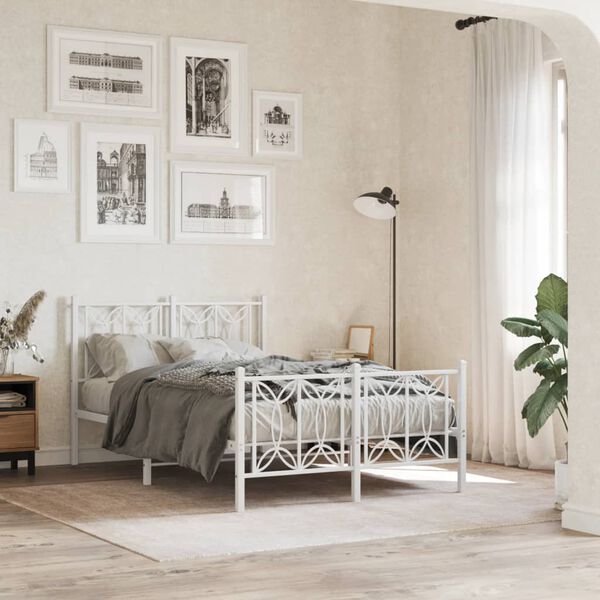 vidaXL Estrutura de cama com cabeceira e pés 120x200 cm metal branco