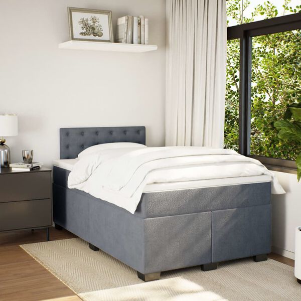 vidaXL Cama boxspring com colch&atilde;o 120x190 cm veludo cinzento-escuro