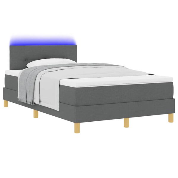 vidaXL Cama Box Spring LED com led Cinza Escuro 120 x 190 cm tecido