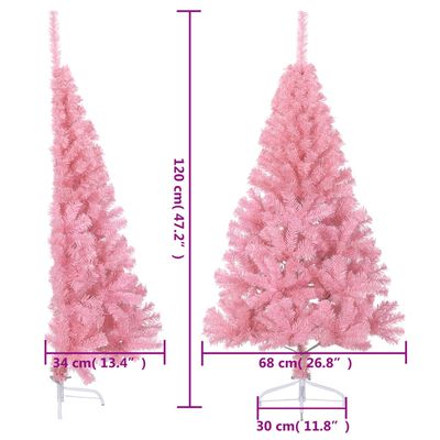 vidaXL Meia árvore de Natal artificial com suporte 120 cm PVC rosa