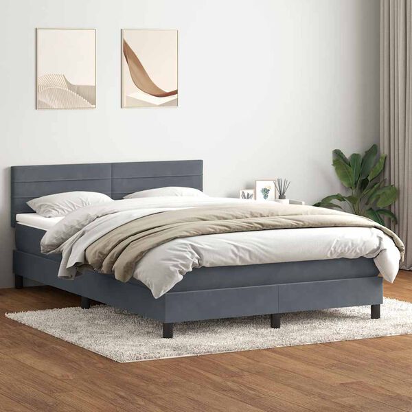 vidaXL Cama com molas/colch&atilde;o 140x210 cm veludo cinzento-escuro