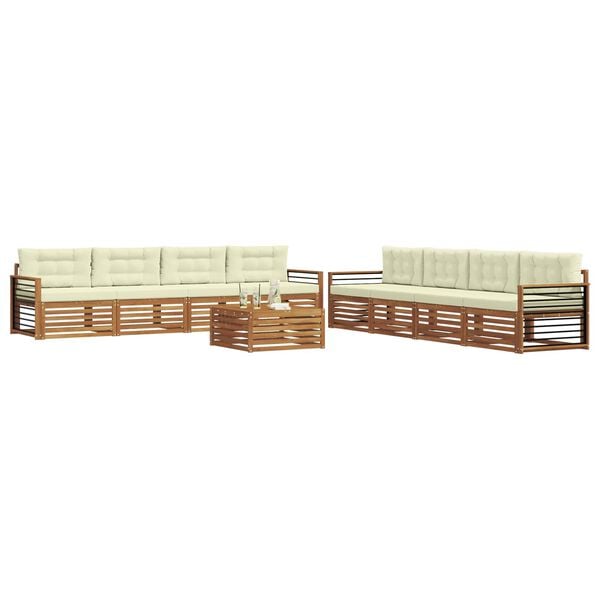vidaXL Conjunto de Sof&aacute;s para Exterior 9 pcs Natural e Creme