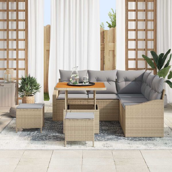 vidaXL Conjunto de Sofá de Jardim 8 pcs Bege Rattan Sintético