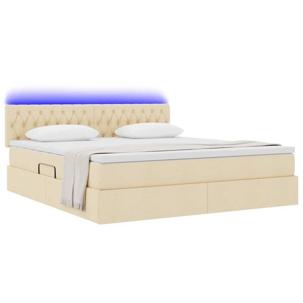 vidaXL Cama com arruma&ccedil;&atilde;o e LED Creme 160 x 200 cm Poli&eacute;ster