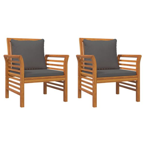 vidaXL Cadeirões com almofadões cinzento-escuros 2 pcs acácia maciça