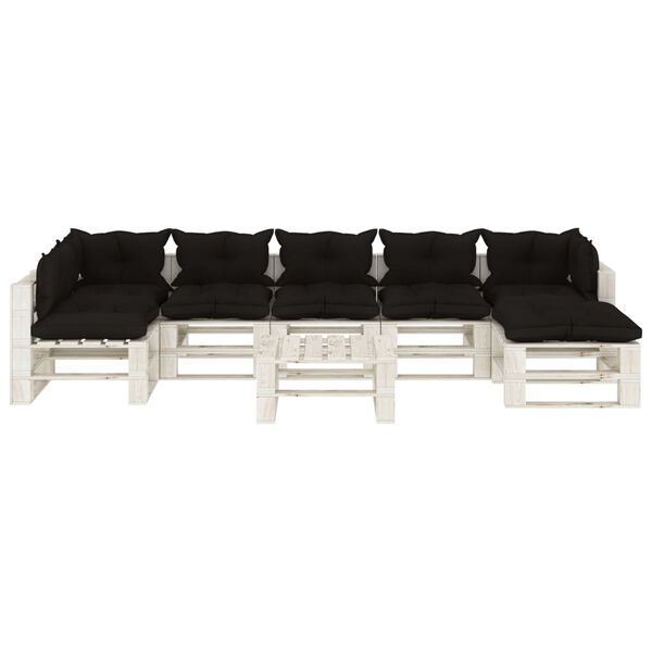 vidaXL 8 pcs conjunto lounge jardim paletes + almofad&otilde;es madeira preto