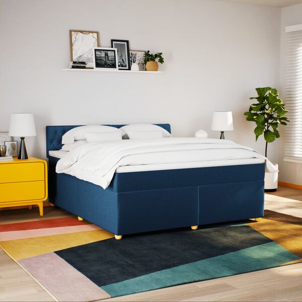vidaXL Cama com molas/colch&atilde;o 180x200 cm tecido azul
