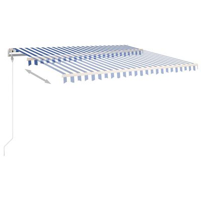 vidaXL Toldo retrátil manual com postes 4,5x3,5 m azul e branco