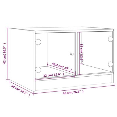 vidaXL Mesa de centro c/ portas de vidro 68x50x42 cm cinza sonoma