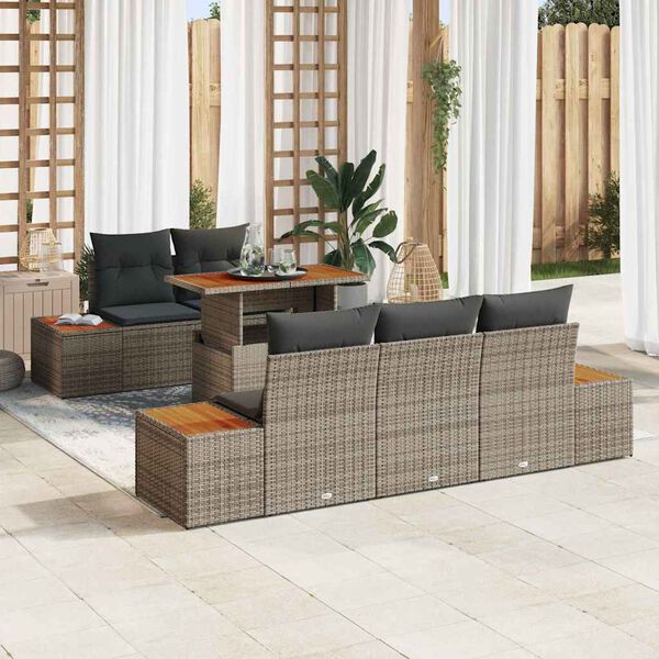 vidaXL Conjunto de Sof&aacute; de Jardim 6 pcs Cinzeto Rattan Sint&eacute;tico