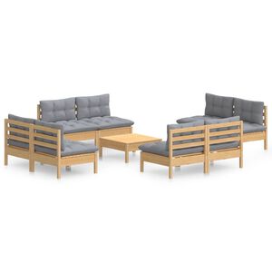 vidaXL 9 pcs conjunto lounge de jardim c/ almofadões cinzentos pinho