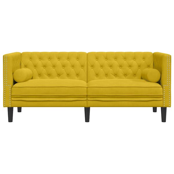 vidaXL Sof&aacute; chesterfield com rolos 2 lugares veludo amarelo