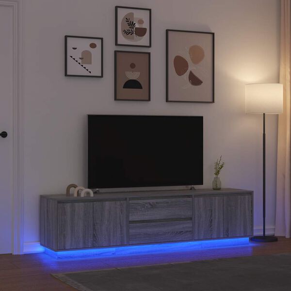 vidaXL M&oacute;vel de TV com luzes LED 193,5x41x50 cm cinzento sonoma