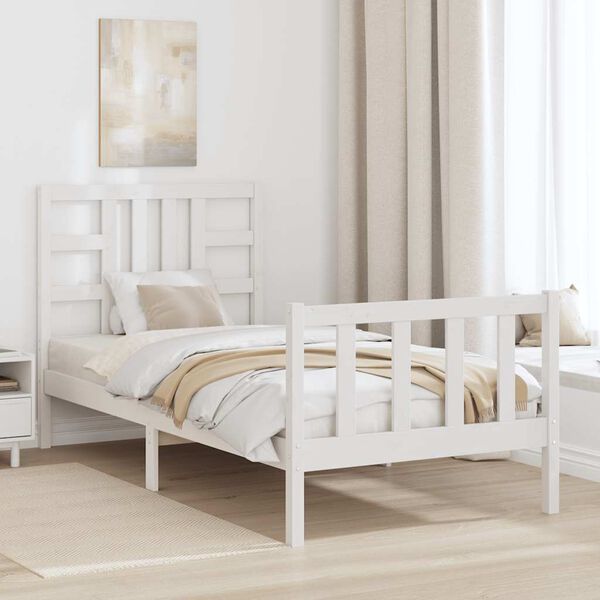 vidaXL Cama sem colch&atilde;o 90x190 cm madeira de pinho maci&ccedil;a branco