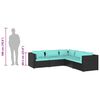 vidaXL 5 pcs conjunto lounge de jardim c/ almofadões vime PE preto