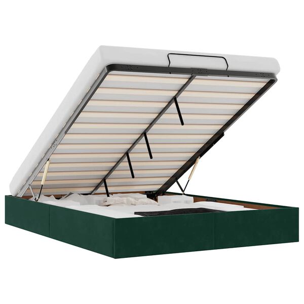 vidaXL Estrutura de cama otomana sem colch&atilde;o 140x190 cm verde escuro