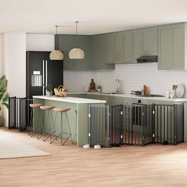 vidaXL Port&atilde;o p/ c&atilde;es com porta dobr&aacute;vel 12 pain&eacute;is 600 cm &aacute;lamo preto