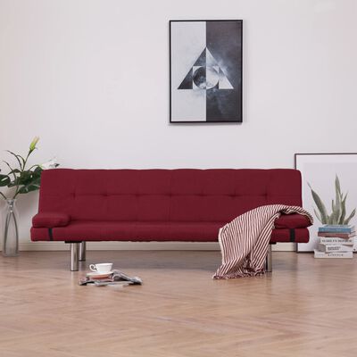vidaXL Sofá-cama com duas almofadas poliéster vermelho tinto