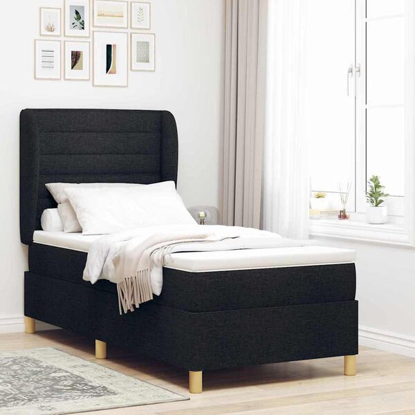 vidaXL Cama Box com colch&atilde;o com cabeceira Preto 200 x 80 cm tecido