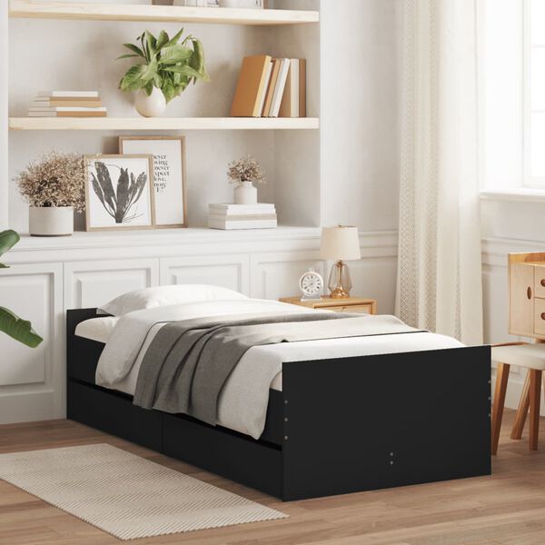 vidaXL Estrutura de cama com gavetas 90x190 cm preto