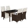 vidaXL 5 pcs conjunto bistr&ocirc; p/ jardim c/ almofad&otilde;es vime PE castanho