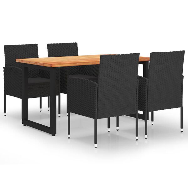 vidaXL 5 pcs conjunto jantar p/ jardim c/ almofad&otilde;es vime PE preto