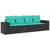 vidaXL Conjunto de sof&aacute; de jardim com 4 pe&ccedil;as e almofadas em rattan sint&eacute;tico preto