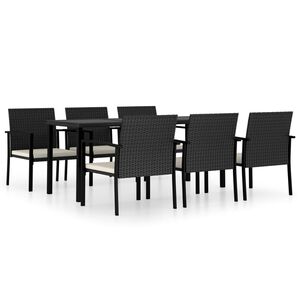 vidaXL 7 pcs conjunto de jantar para jardim vime PE preto