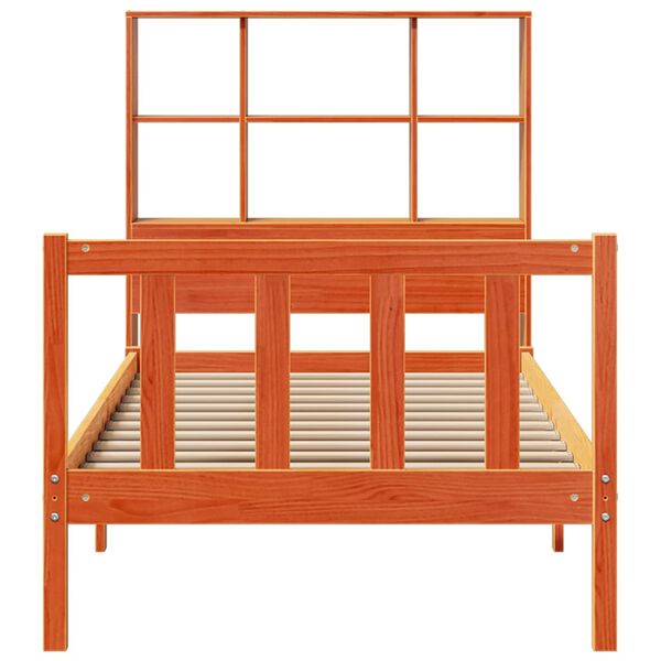 vidaXL Cama com estante sem colchão 90x190cm pinho maciço castanho-mel