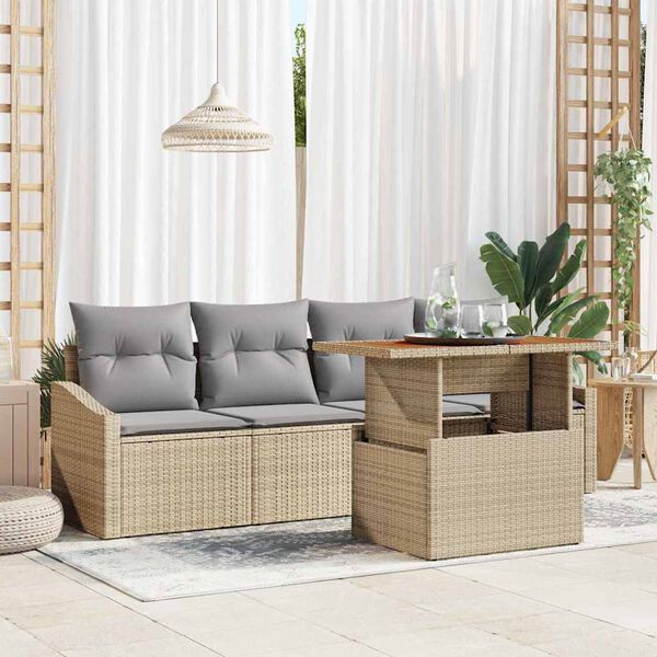 vidaXL Conjunto de Sofá de Jardim 5 pcs Bege Rattan Sintético