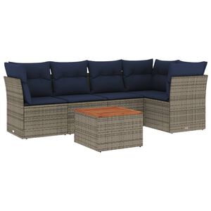 vidaXL 6 pcs conjunto sof&aacute;s p/ jardim c/ almofad&otilde;es vime PE cinzento