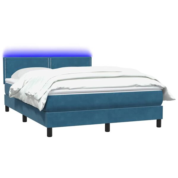 vidaXL Cama box spring c/ colch&atilde;o e LED 160x210 cm veludo azul escuro