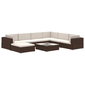 vidaXL 8 pcs conjunto lounge jardim c/ almofad&otilde;es vime PE castanho
