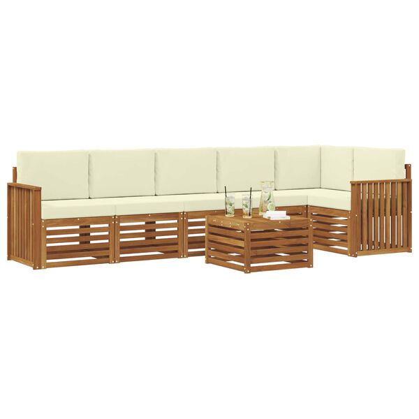 vidaXL Conjunto de Sof&aacute; Sectional com almofada 7 pcs Natural e Creme