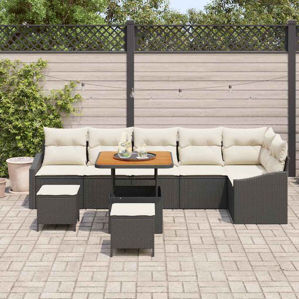 vidaXL Conjunto de Sof&aacute; de Jardim com almofada 9 pcs Preto vime PE