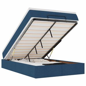 vidaXL Estrutura de cama otomana com colch&atilde;o 120x190 cm tecido azul