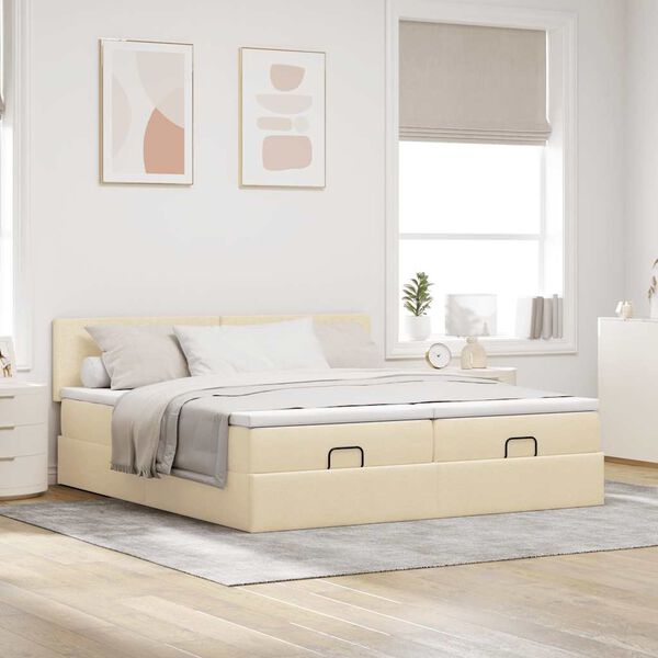 vidaXL Estrutura de cama otomana com colch&otilde;es tecido creme 180x200cm